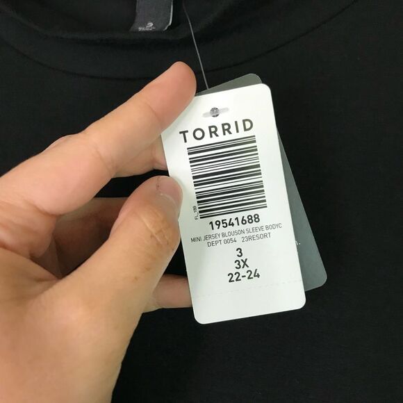 Torrid Black Dress, Puff Sleeves, Soft, Stretchy, High Neck, Sexy, NWT 3X - Picture 14 of 14